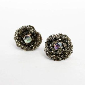 1950s Crystal Bead & Tiny Beaded Clip on Earrings | 50s | VTG | Bride | Wedding